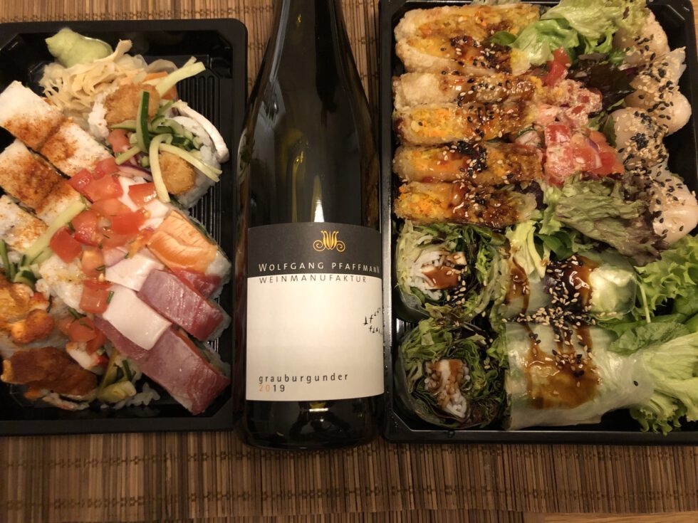 Grauburgunder mit Sushi Verbunde Weinmanufaktur Wolfgang Pfaffmann